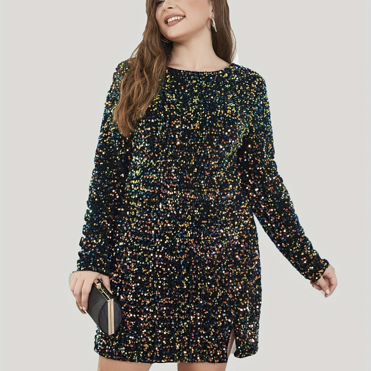  Sequins Long Sleeve Cut Out Dress