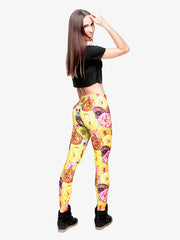 Colorful Donuts Print Skinny Leggings High Waist Stretchy Long Length