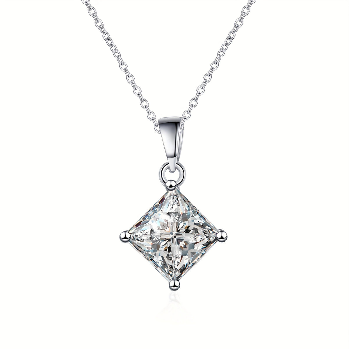 1CT Princess Cut Moissanite Necklace 925 Sterling Silver - Engagement Gift