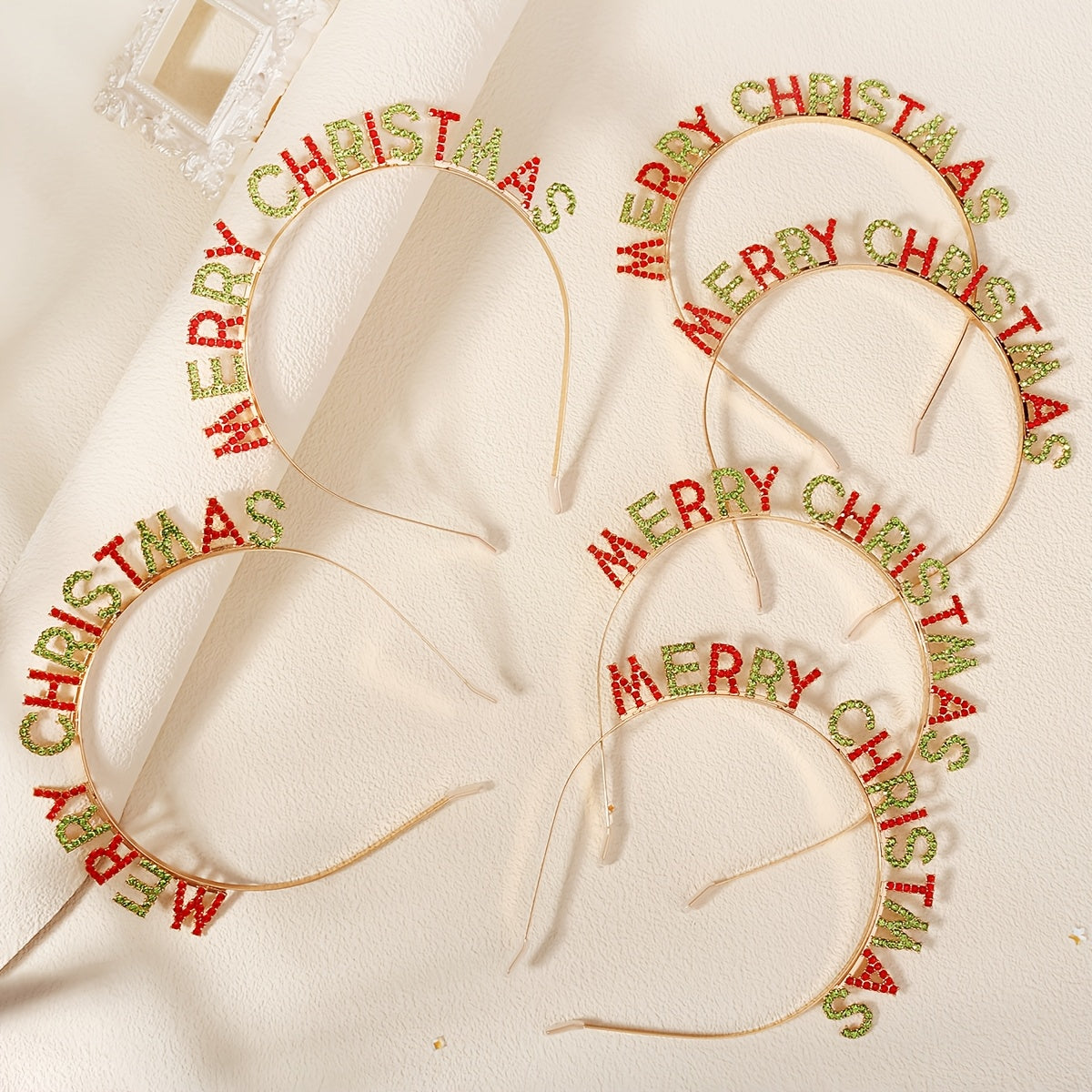 Christmas Headband Set with Rhinestone Letters for Holiday Parties