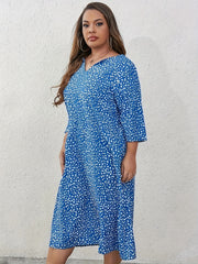  Dalmatian Print Notched Neck Dress
