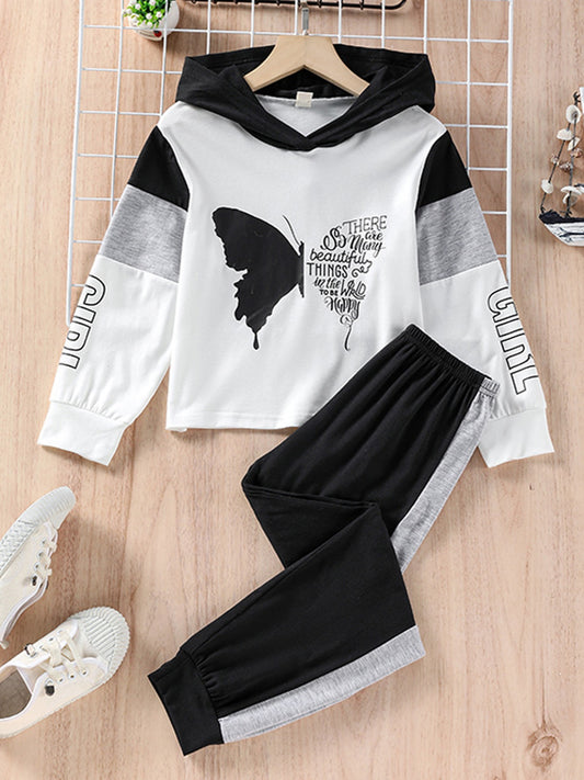 Girls Butterfly Hoodie & Pants Set Casual Outfits Kids Clothing