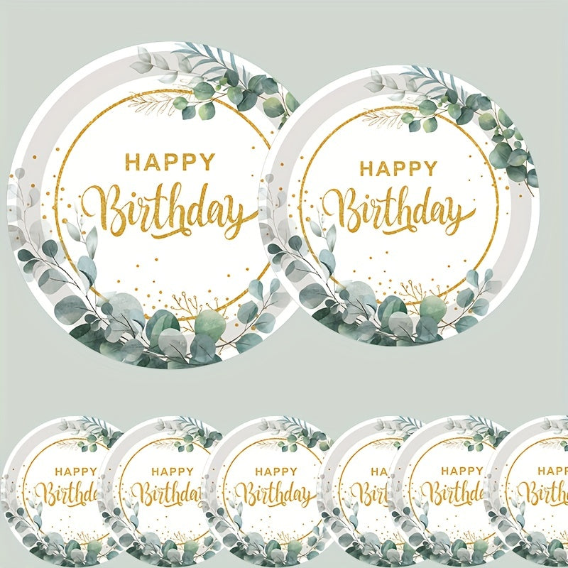 20pcs Disposable Happy Birthday Green Square Napkin Party Paper Plate