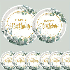 20pcs Disposable Happy Birthday Green Square Napkin Party Paper Plate