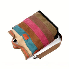 Rainbow Canvas Tote Bag Vintage Stitching Shoulder Bag