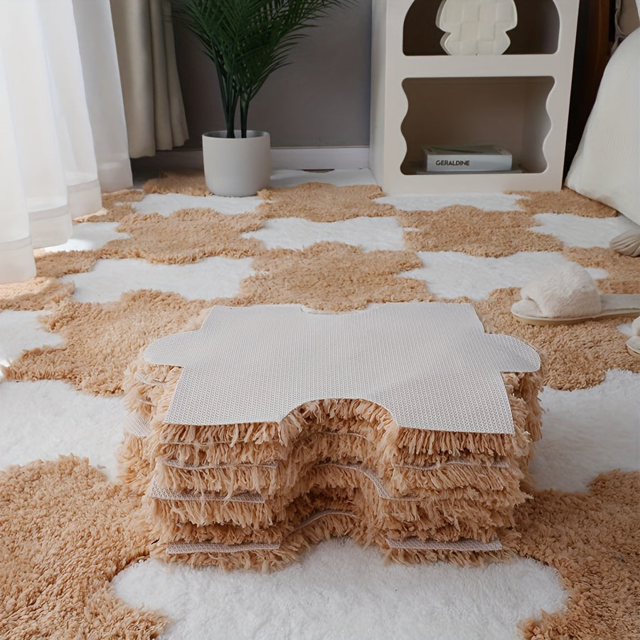 Thick Plush Shag Puzzle Floor Mat Soft Interlocking Carpet Fluffy Area Rugs