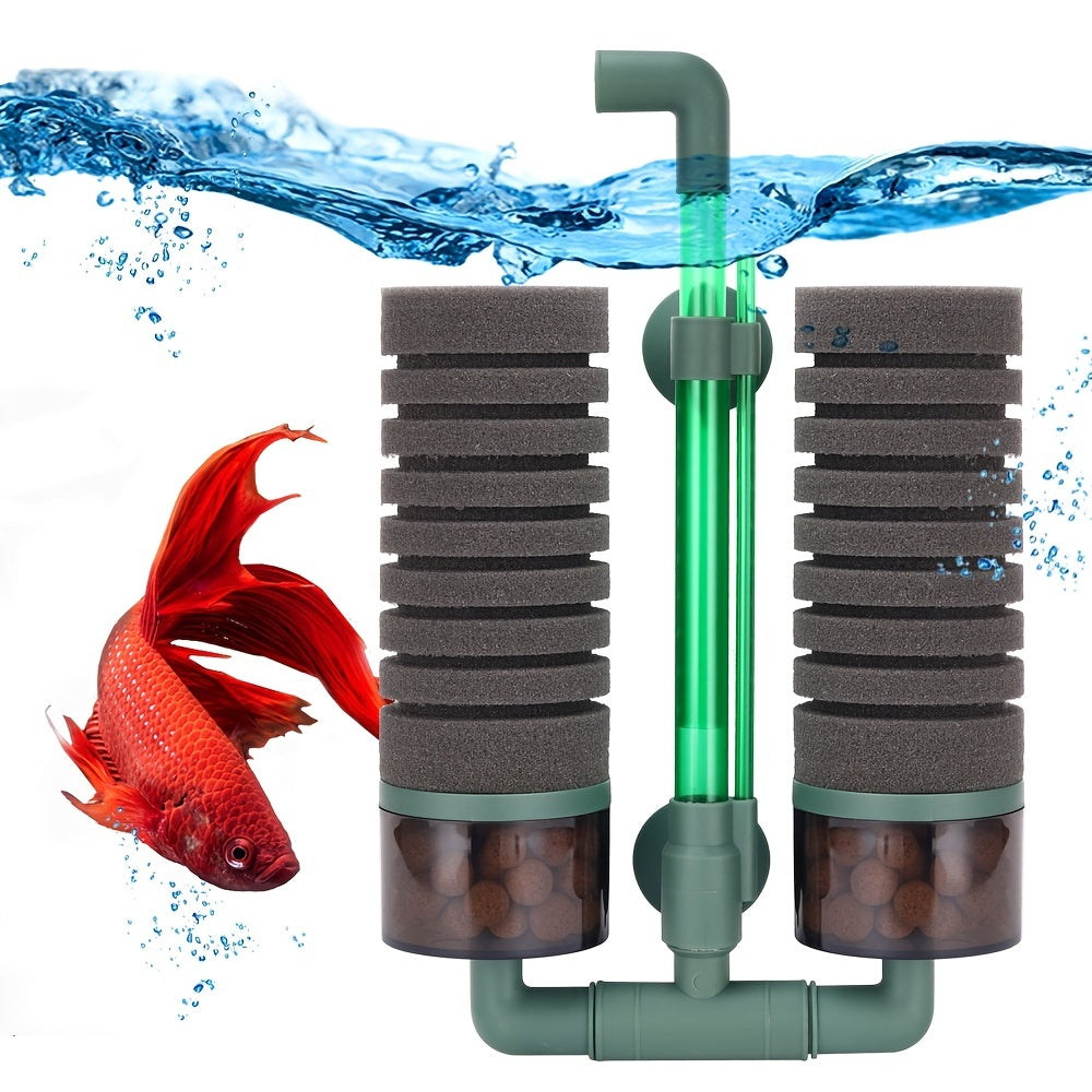 Dual Sponge Fish Tank Filter Quiet Submersible Foam Filter for Fresh & Saltwater
