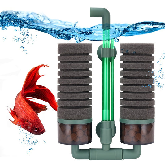 Dual Sponge Fish Tank Filter Quiet Submersible Foam Filter for Fresh & Saltwater