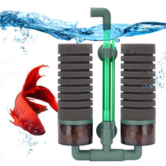 Dual Sponge Fish Tank Filter Quiet Submersible Foam Filter for Fresh & Saltwater