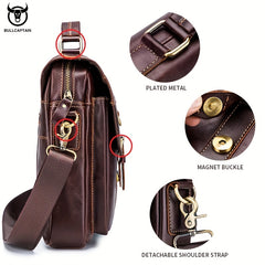 BULLCAPTAIN Leather Messenger Bag Briefcase Large Capacity Single Shoulder Bag