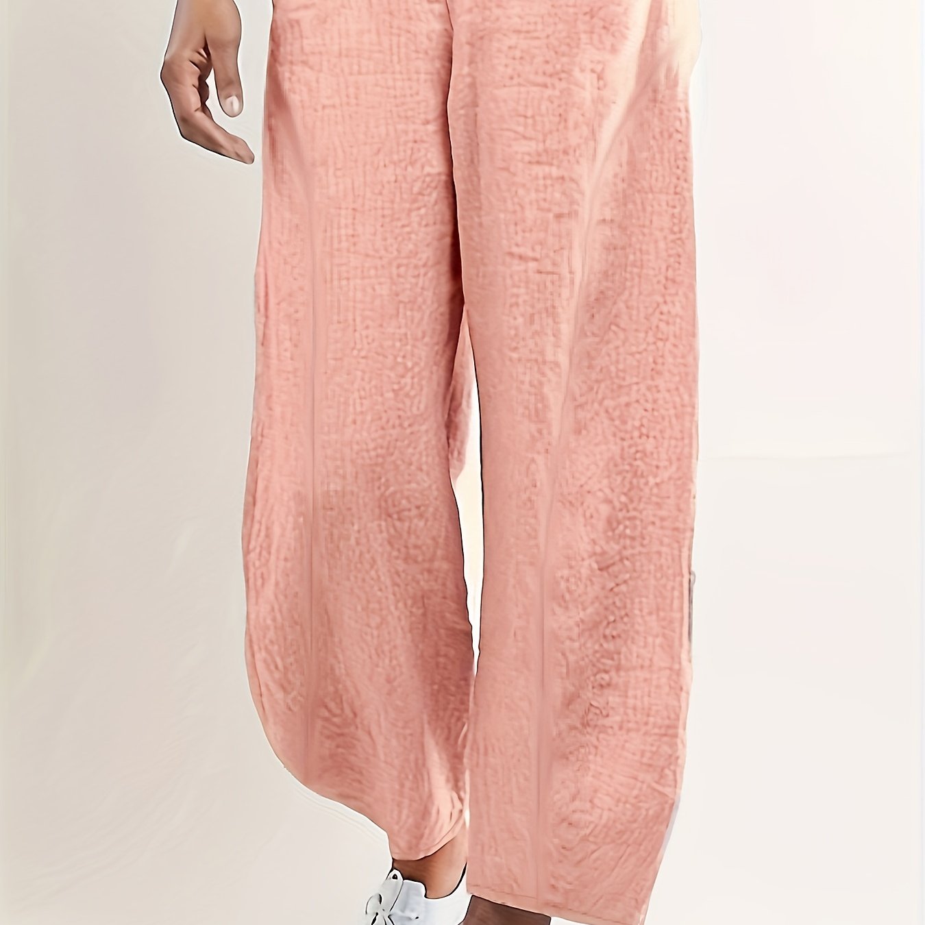  Solid Elastic High Rise Casual Pants