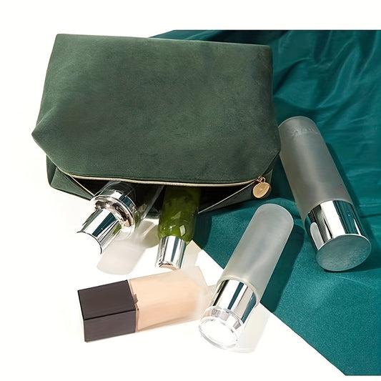Green Square Makeup Bag Roomy Velvet Zipper Cosmetic Pouch