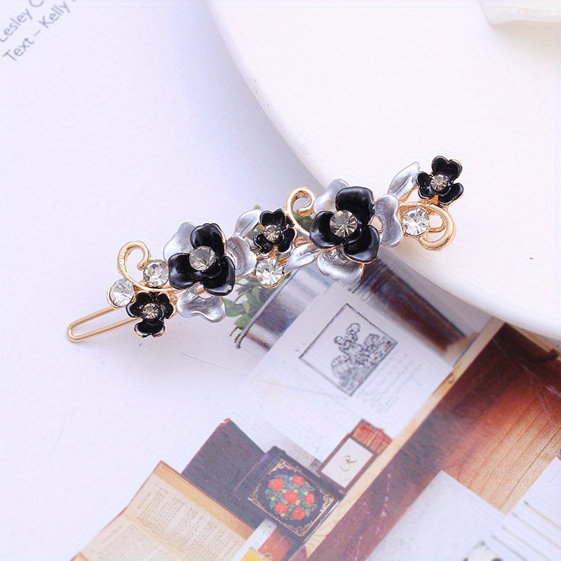 Vintage Flower Hair Pins Rhinestone Acrylic Resin Hair Clips