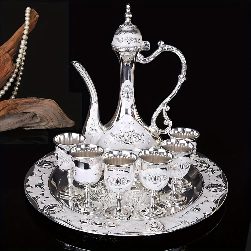 European Vintage Tea Set with Teapot, Cups, Tray
