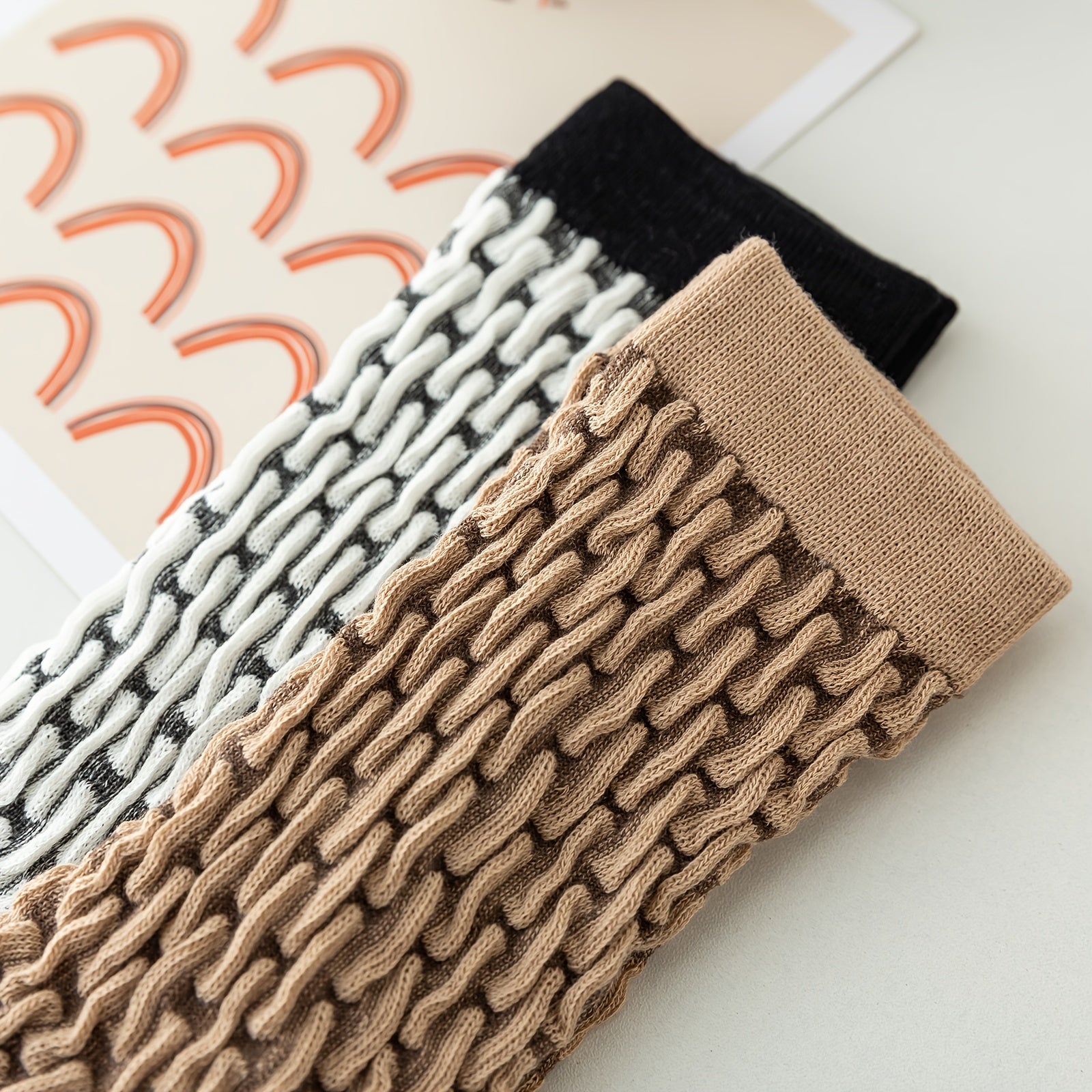 2pairs Women's Mid Tube Socks Set, Textured Design