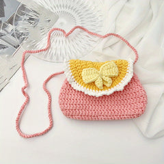 Cartoon Bow Decor Knit Shoulder Bag Coin Purse Mobile Phone Bag