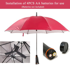 Creative Umbrella with Fan Installation, Battery Powered
