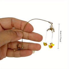 Dollhouse Yellow Duckling Pendant with Branch and Bead Accents
