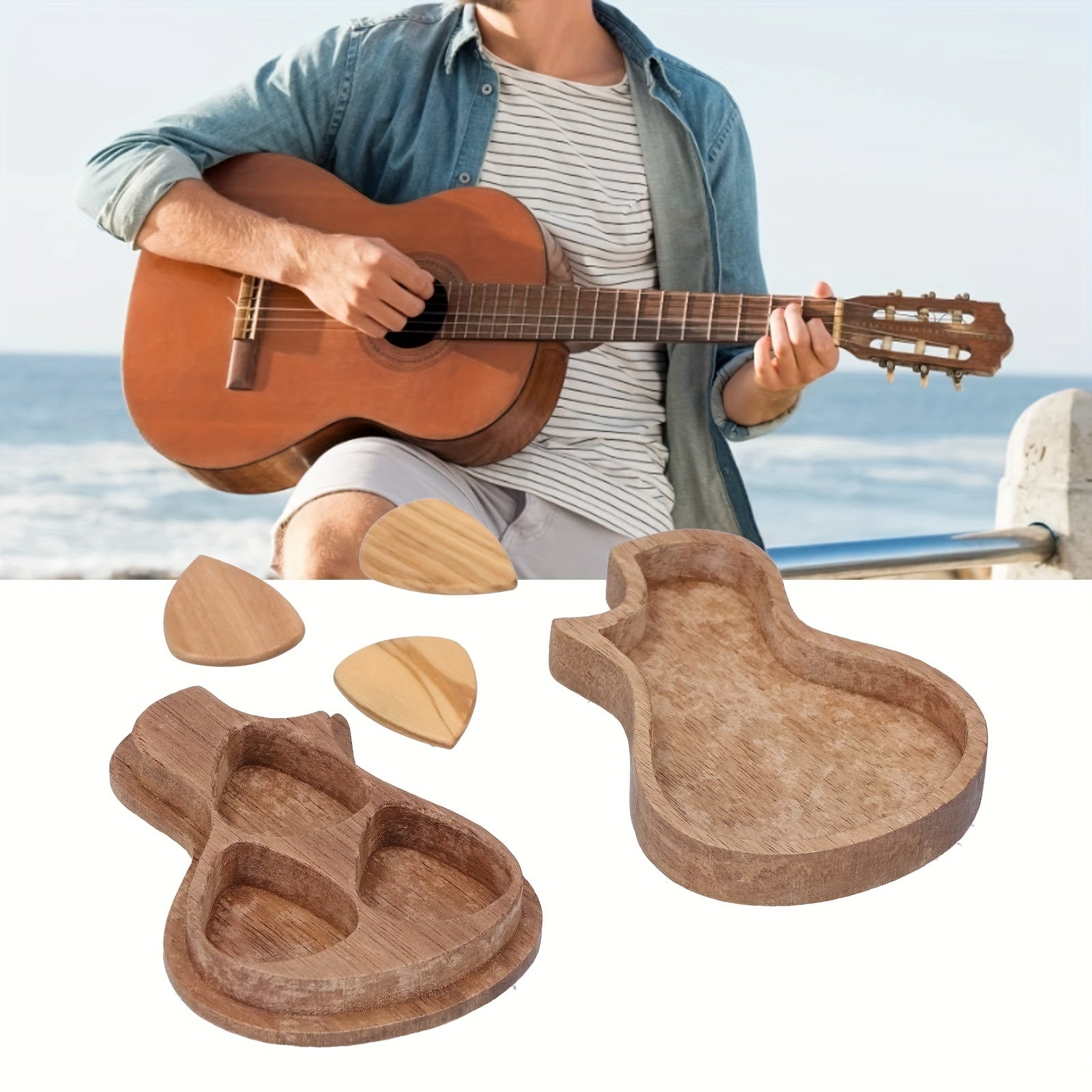Wooden Guitar Picks Set With Case & 3 Picks