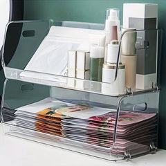 Clear Plastic Stackable Makeup Organizer Storage Case for Vanity Cosmetics
