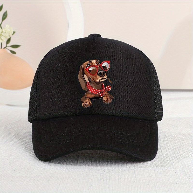 Mesh Print Glasses Dog Baseball Cap Sunshade Breathable Peaked Cap Trucker Hat