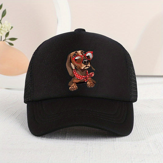 Mesh Print Glasses Dog Baseball Cap Sunshade Breathable Peaked Cap Trucker Hat