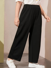  Casual Pants Women's Plus Solid Elastic Waist Straight Leg