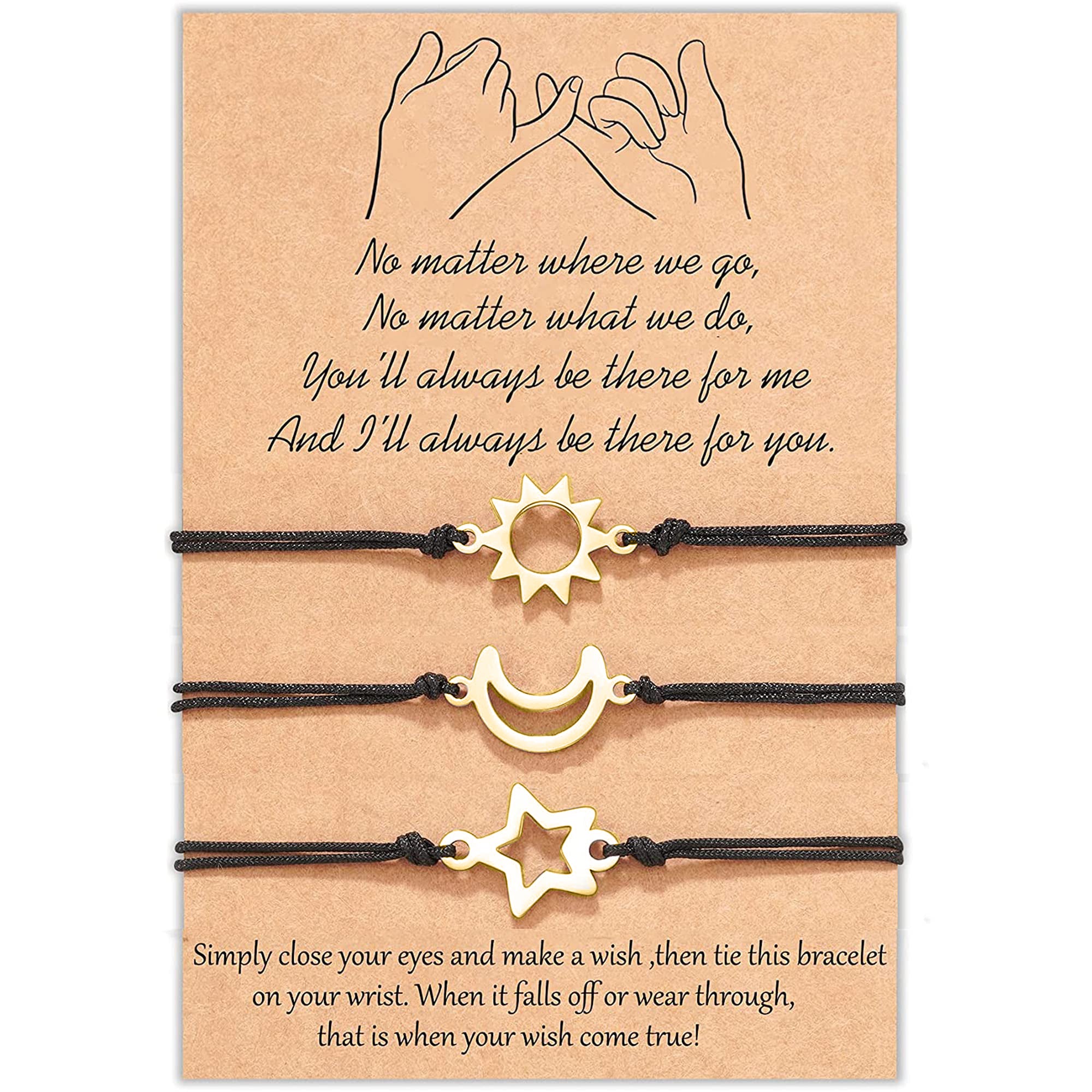 Sun Moon Star Woven Bracelets Set of 3