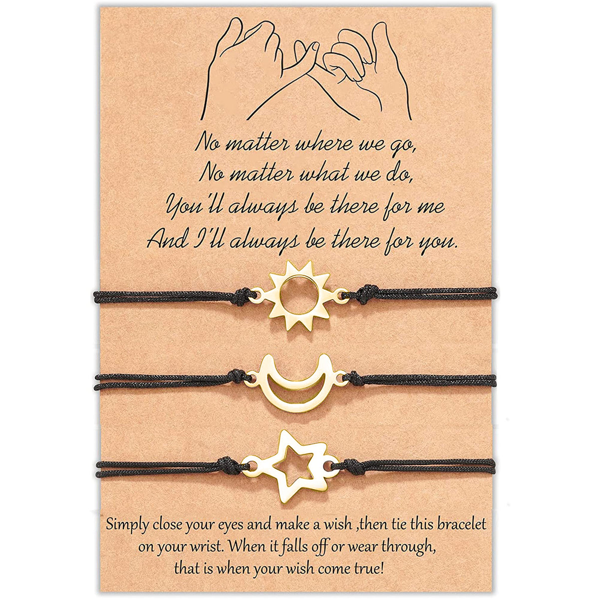 Sun Moon Star Woven Bracelets Set of 3