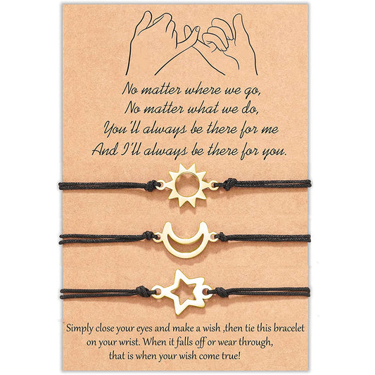 Sun Moon Star Woven Bracelets Set of 3