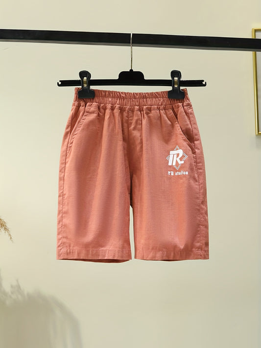 Girls Letter Print Cotton Linen Jogger Shorts for Summer