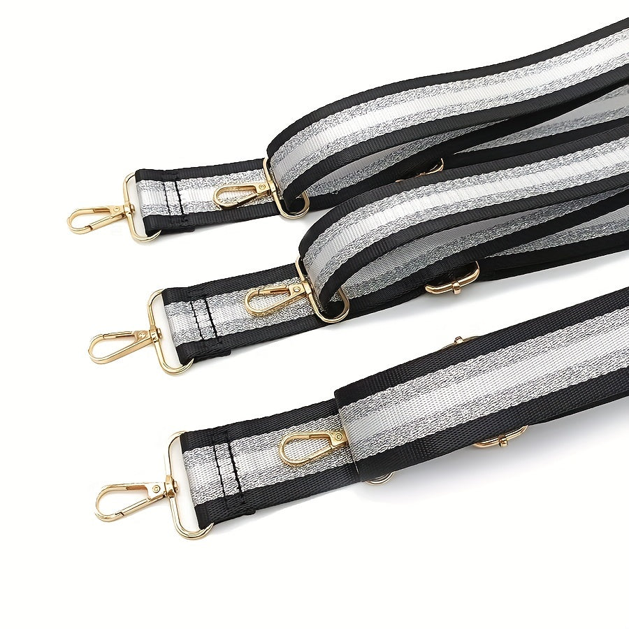Adjustable Shoulder Bag Strap with Silver Stripe Durable Bag Travel Accessories
