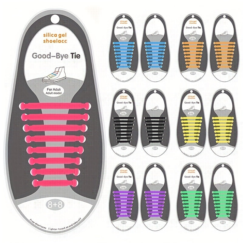 16pcs Silicone No Tie Shoelaces for Kids & Adults - Quick Shoe Lace
