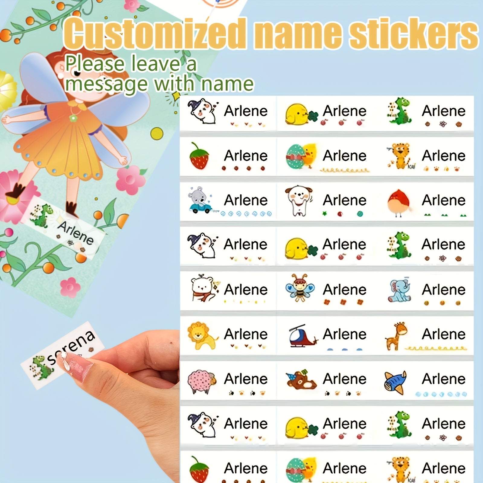 Custom Name Stickers Waterproof Cartoon Pattern Label