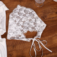 Floral Lace Triangle Hair Scarf Bridal Hair Accessory with Ribbon