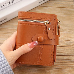 Pink Slim Wallet for Women with Zipper & Button Closure