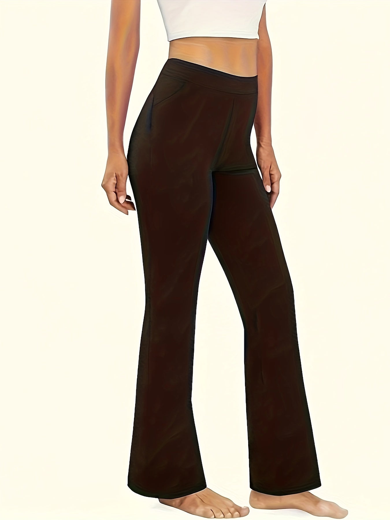  High Rise Flared Leg Trousers With Pockets