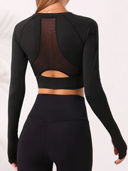 Mesh Hollow Breathable Long Sleeve T-shirt with Thumb Hole