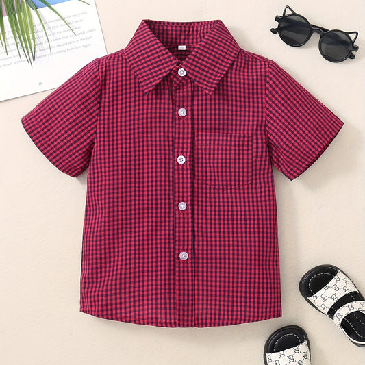 Toddler Boys Plaid Graphic Button Pocket Casual Short Sleeve Shirt