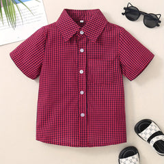 Toddler Boys Plaid Graphic Button Pocket Casual Short Sleeve Shirt