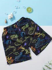 Boys Letter & Skateboard Print Shorts Soft Comfortable for Sum