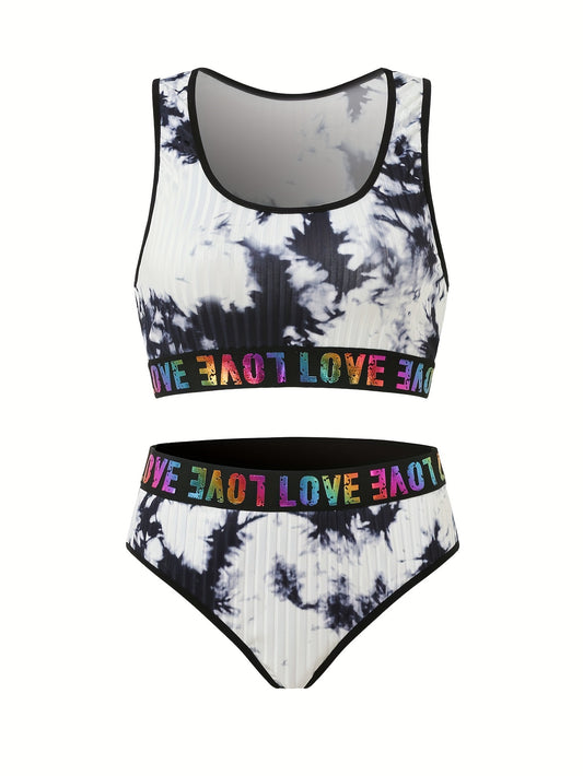  Tie Dye Letter Tape Bra & Panty Set