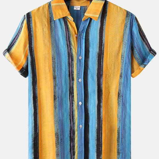 Mens Beach Style Stripe Painting Short Sleeve T-Shirt