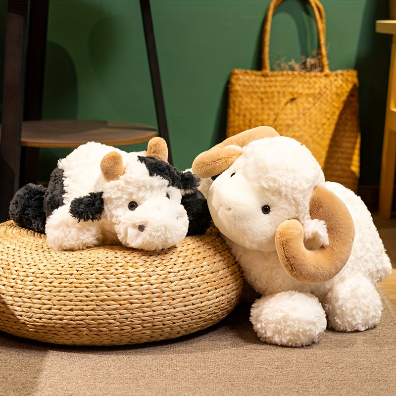 Realistic Plush Goat & Cow Stuffed Animal Soft Fluffy