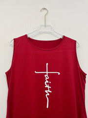  Art Letter Print Round Neck Tank Maxi Dress