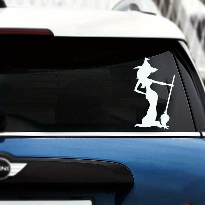 Adorable Witch & Broom Die Cut Vinyl Car Decal