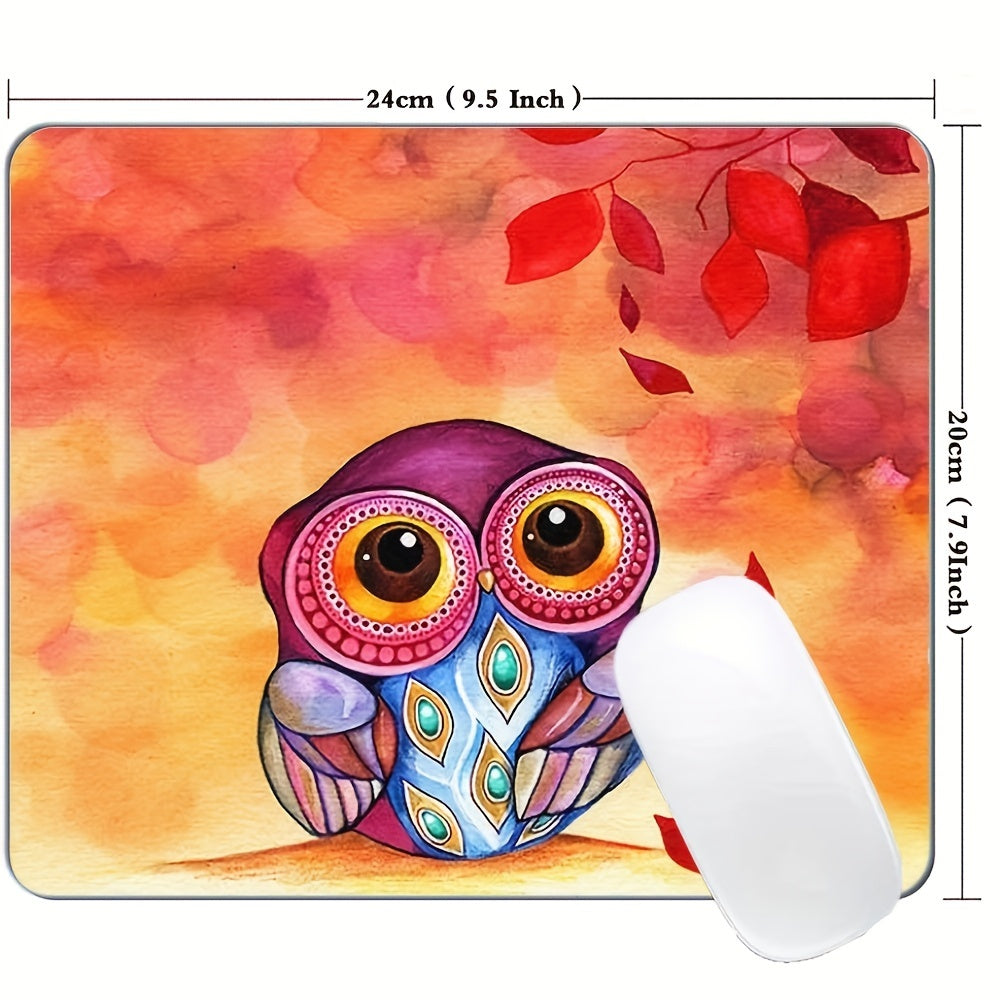 Painting Owl Mouse Pad Anti Slip Rectangular Gaming Office Supplies