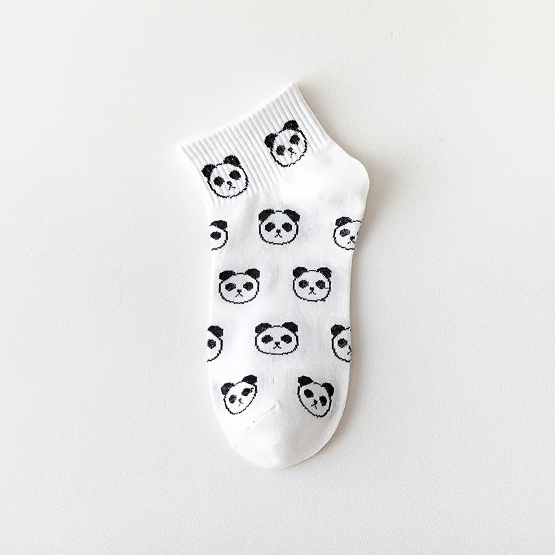 5 Pairs Women's Panda Print Cotton Ankle Socks