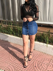 High Stretch Denim Skirt Bodycon Slash Pockets High Waists