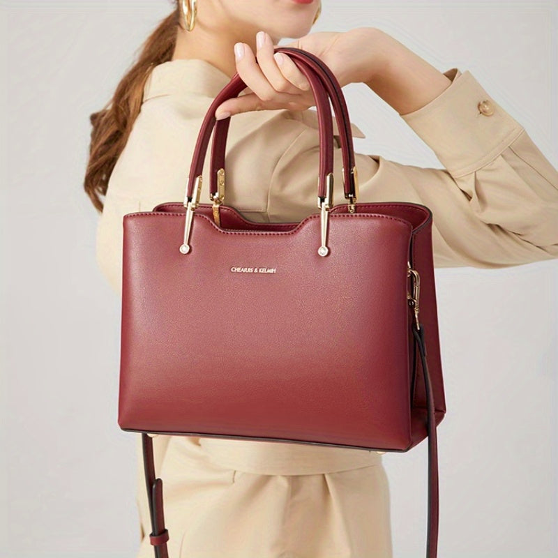 Burgundy Leather Tote Bag with Removable Strap